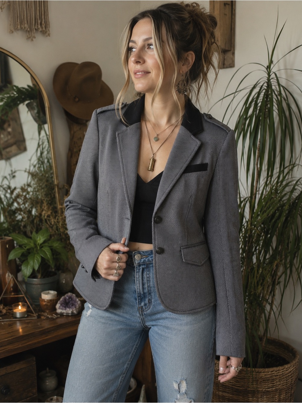 Costa Blanca NWT Tailored Blazer –Gray Herringbone Size Small (Fits Like Medium)